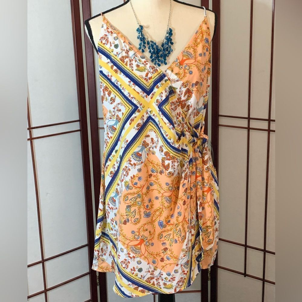 Every Angle White Multi Print Sleeveless Wrap Mini Dress